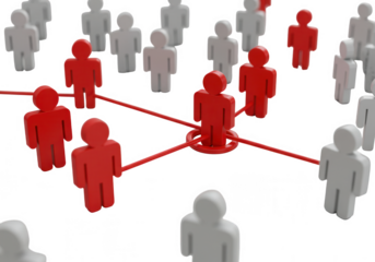 Network connections visualized with red and white figures on a transparent background isolated on transparent background