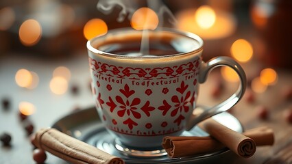 Traditional Turkish coffee with cinnamon sticks and festive motifs, symbolizing cultural coffee traditions and ceremonial hospitality, perfect for cultural tourism and authentic dining experiences mar