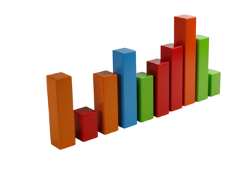 Colorful bar chart representing growth and data analysis isolated on transparent background
