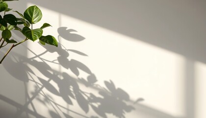 Monstera Leaf with Shadow on Plaster Wall