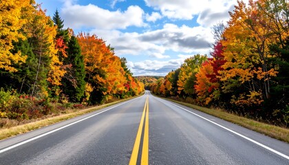 Autumn road through colorful forest