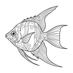 Elegant angelfish line art illustration for aquatic designs