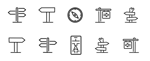 Arrow icon set, road direction indicator
with editable line art