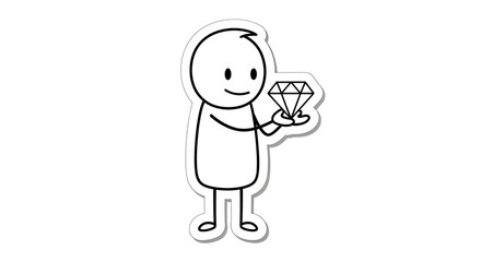 Obraz premium Simple Stick Figure Character Joyfully Presents a Sparkling Diamond Gemstone.