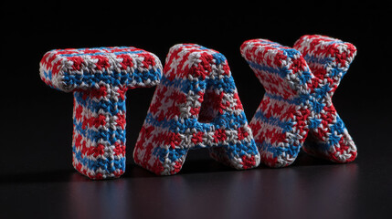 Crochet TAX Text: Red, White and Blue Yarn Letters