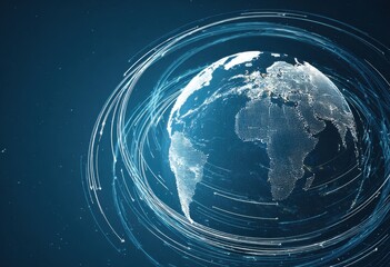 Digital representation of Earth with swirling light trails