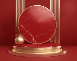 Red and gold geometric podium