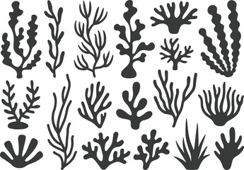 Silhouette Seaweed and Coral Collection, Underwater Marine Plants, Ocean Algae Elements for Decoration, Cut Files, and Design Projects