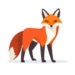 Flat 2D Red Fox illustration, vector graphic in icon style, on white background