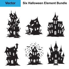 Halloween Haunted House Silhouette Bundle Six Vector Elements