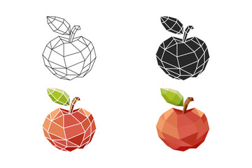 Polygon apple set, low poly geometric fruit illustration