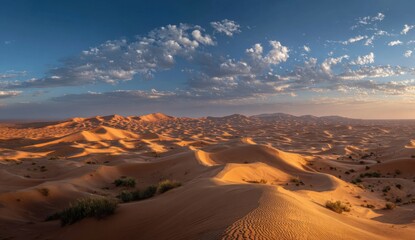Naklejka premium Panoramic desert landscape at sunrise