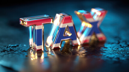 Thailand Taxes: Glossy Letters with Thai Flag, Business Finance
