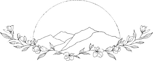 Fototapeta premium Minimalist line art design with bridge silhouettes for decorative border and logo use