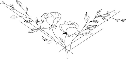 Minimalist floral line art border with intersecting diagonal lines for design