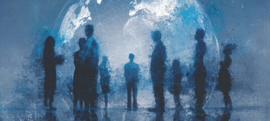 Silhouettes of people stand before a celestial sphere