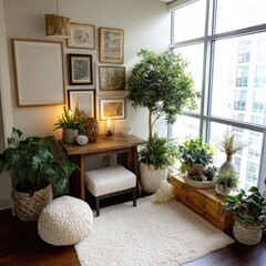 Condo corner styled with plants and cozy textures