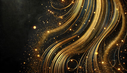 gold glittery strings. The gold strings shimmer 