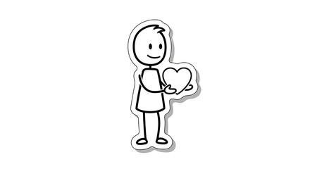Stick Figure Offering Heart - Simple Line Art Illustration of Love and Affection.