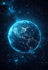 Obraz premium Vibrant blue planet illuminated in deep space