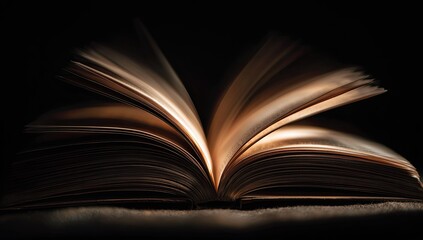 Fototapeta premium Open book, illuminated, dark background (1)