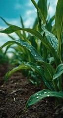 Fototapeta premium Close-up of vibrant green corn leaves