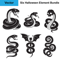 Halloween Creepy Snake Silhouette Bundle Six Vector Elements