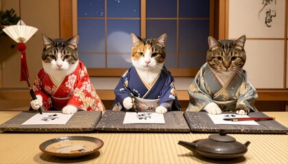 AIネコが着物姿で書き始め
