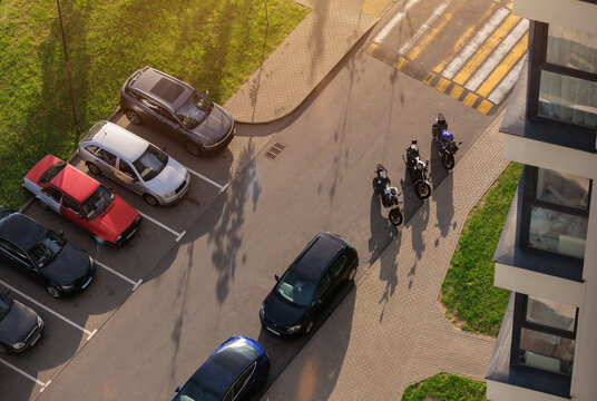 Aerial view Parking for cars of the big city