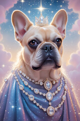 Royal French Bulldog in Fantasy Crown and Jewels – Majestic Dog Portrait Art