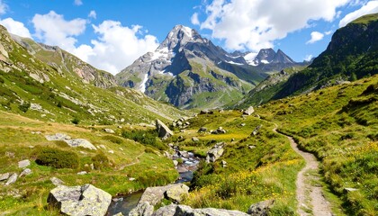 Alpine valley with mountain peak