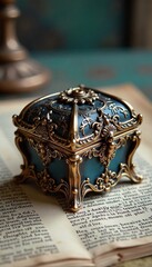 Elegant miniature casket jewelry box, intricately carved with floral details, perfect for storing precious keepsakes Ideal for vintage, gothic, or romantic themed settings , treasure, trinket