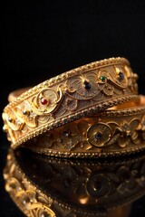 Obraz premium Close-up shot of a gleaming golden belt, intricate detailing visible, luxurious texture, perfect for fashion or jewelry advertisement , antique, luxury accessory