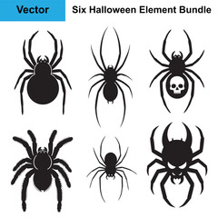 Halloween Spider Silhouette Bundle Six Vector Elements