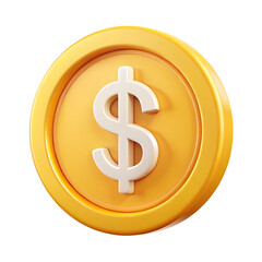 Golden coin with dollar sign isolated on transparent background