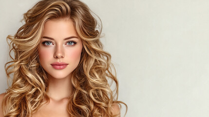 Naklejka premium Stunning blonde woman with flowing waves and radiant makeup beauty and lifestyle campaigns