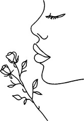 Minimalist line art of a face with flowers for aesthetic bohemian design
