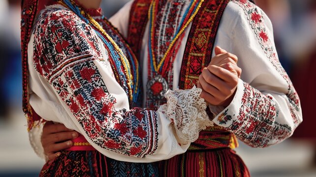Close-up of couple dancing Chilean cueca 