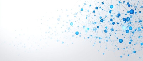 Abstract network design. Light blue circles and lines on a white background