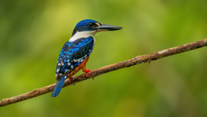 A Stunning Azure Kingfisher Perched on a Branch in Lush Greenery A Captivating Wildlife Portrait Showcasing the Bird's Vibrant Plumage and Natural Beauty