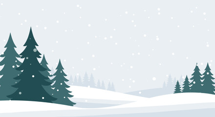 Obraz premium Winter landscape with snow-covered hills and pine trees , for winter background or banner
