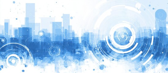 Obraz premium Abstract cityscape with blue and white concentric circles