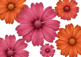 set of pink gerber flowers
Pink and Orange Daisy Flowers with Water Drops on White Background