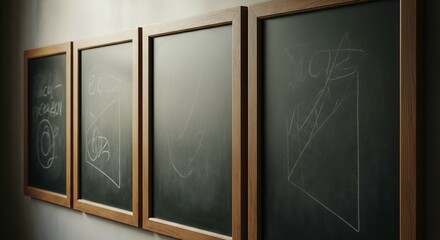 Four blackboards with mathematical equations isolated on white background