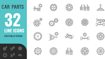 Car Parts editable icon set. Plane, train, bicycle, ship, drive, vector, auto, motorcycle, travel  . vector illustration