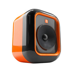 Modern orange and black speaker isolated on transparent background, showcasing sleek design and advanced audio technology for music enthusiasts