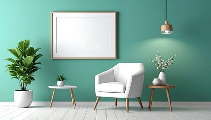 Modern teal living room mockup