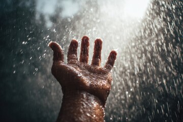 A hand reaching into a downpour (1)