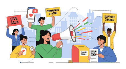 Modern Communication and Peaceful Activism Vector Illustration