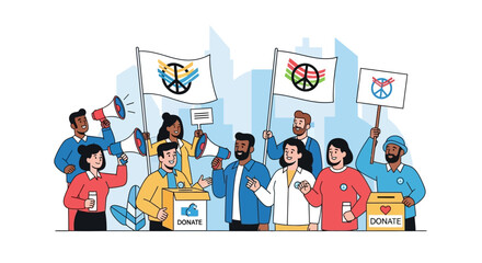 Modern Communication and Peaceful Activism Vector Illustration